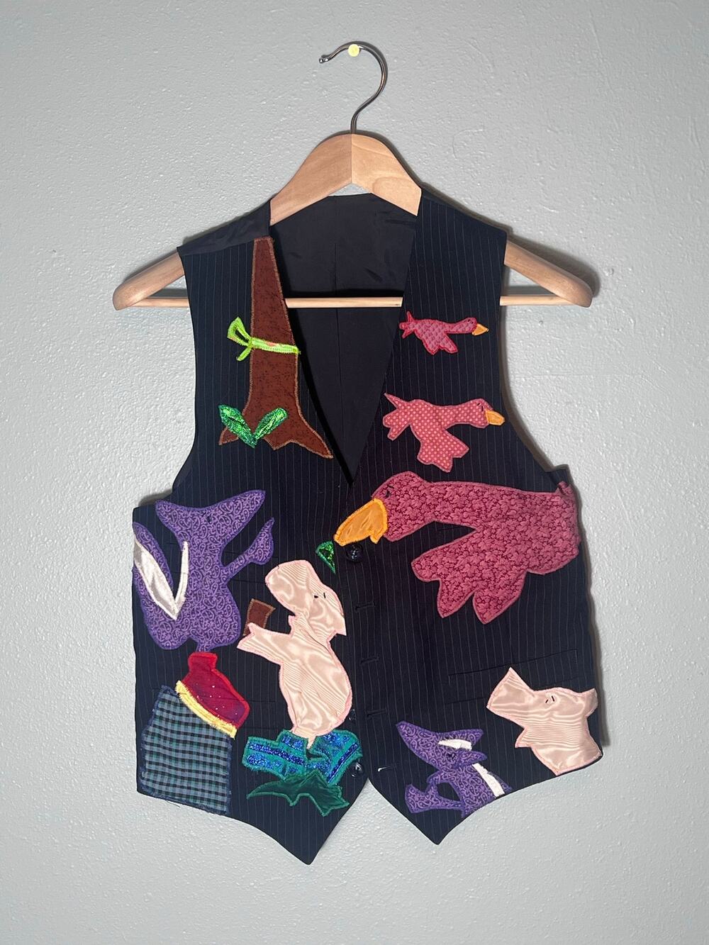 Story Vest Embroidered Animals Teacher Classroom Art Rare Handmade Wearable Folk